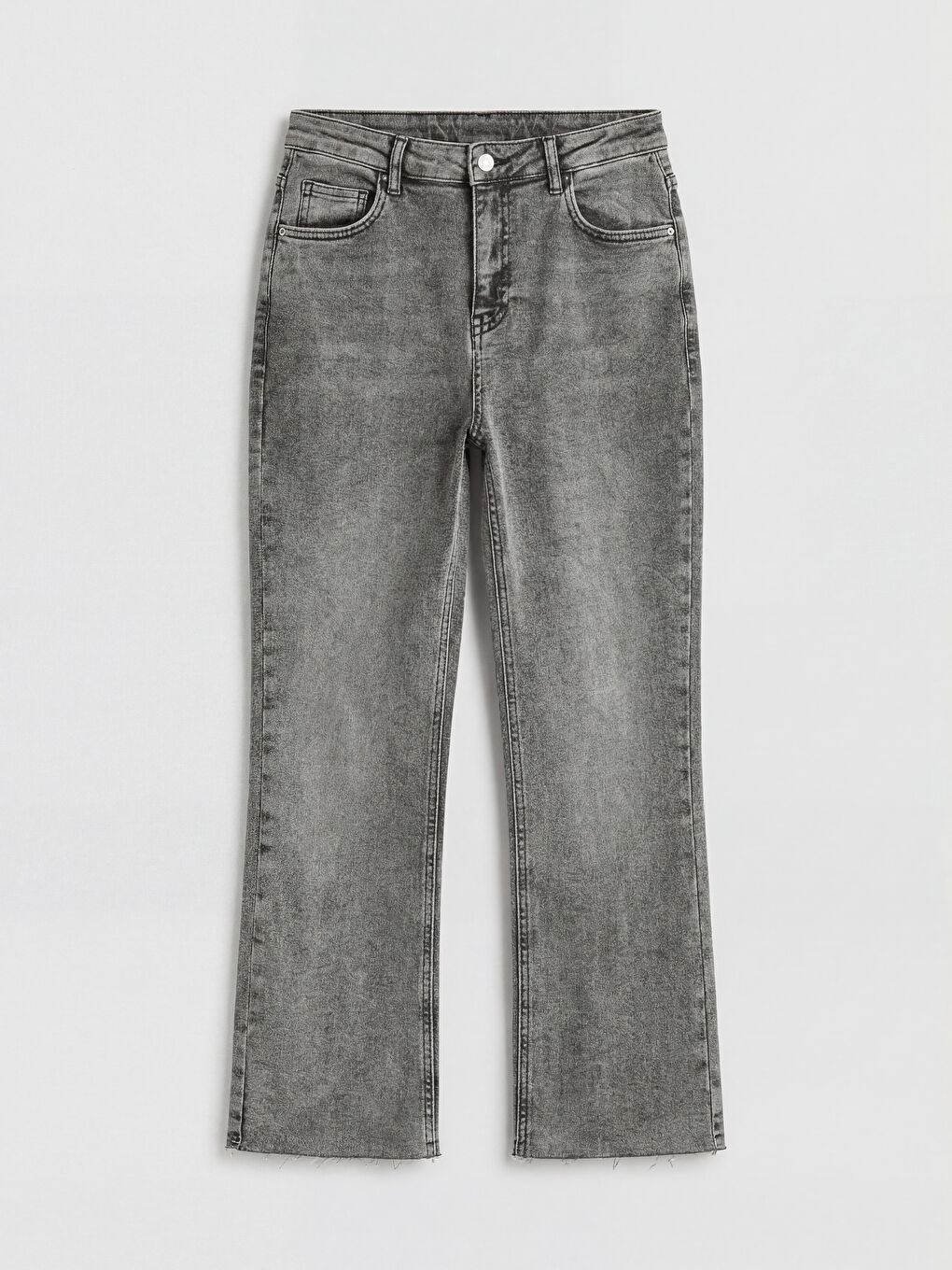 Gri Crop Flare Kadın Jean Pantolon