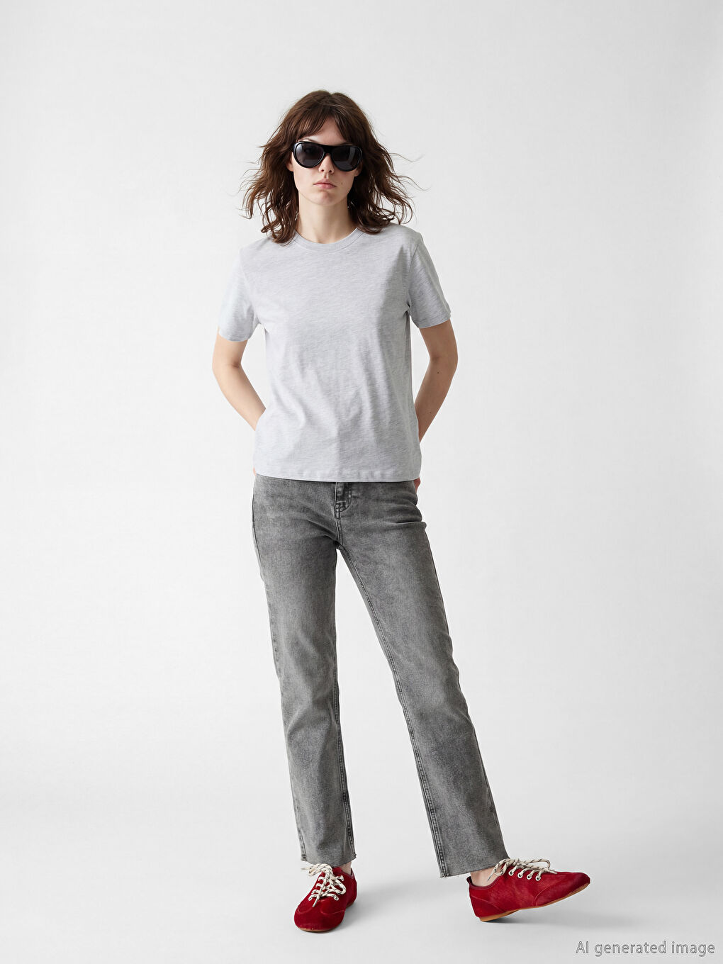 Gri Crop Flare Kadın Jean Pantolon-1