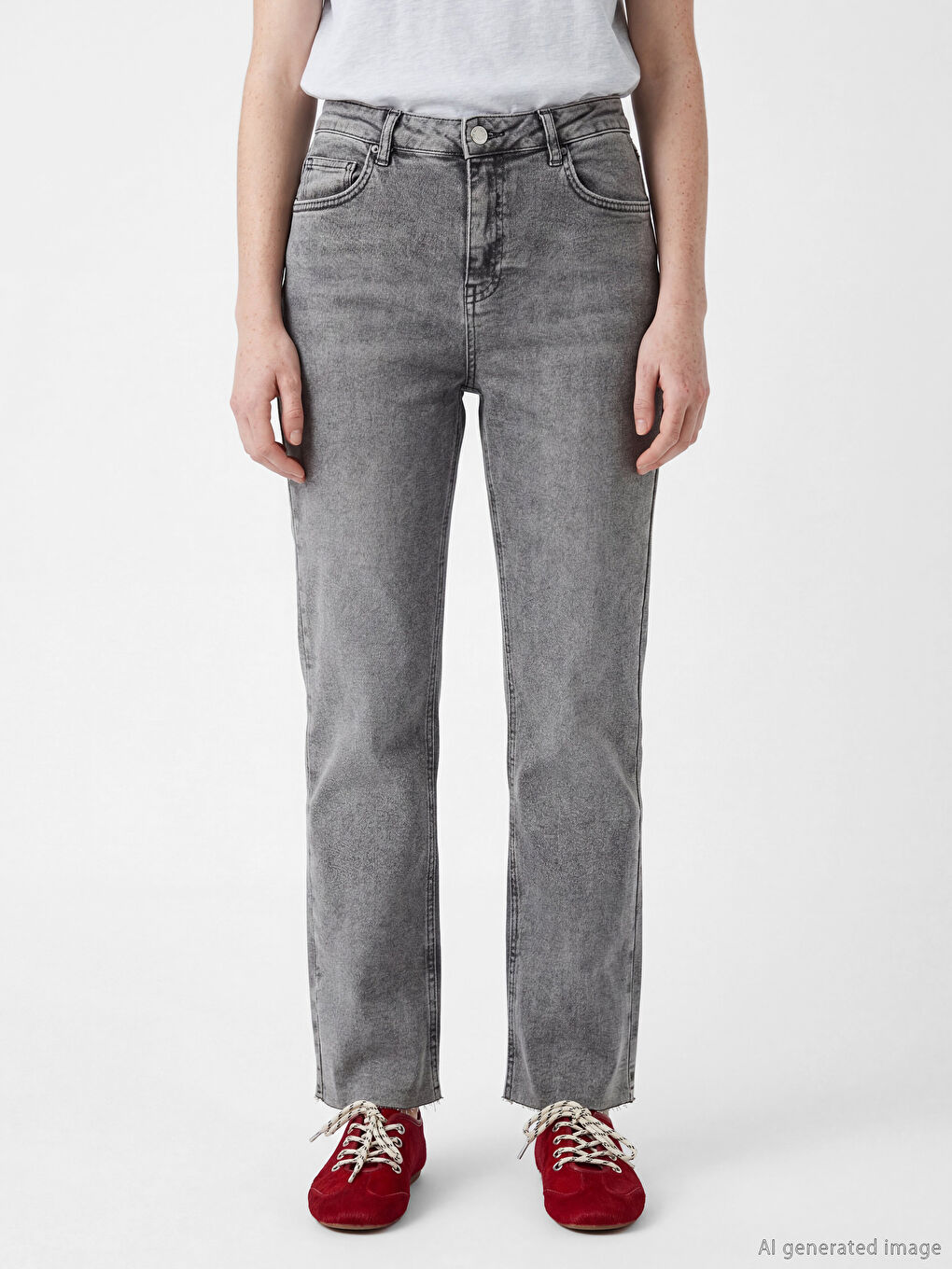 Gri Crop Flare Kadın Jean Pantolon-2