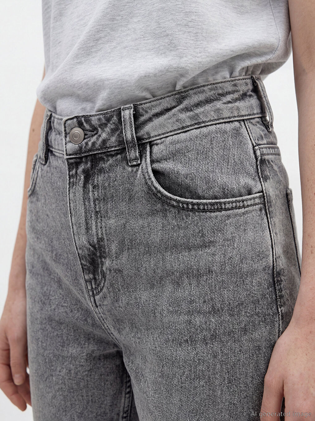 Gri Crop Flare Kadın Jean Pantolon-3