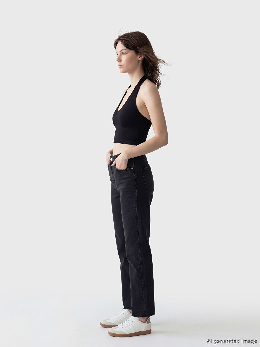 Antrasit Crop Flare Kadın Jean Pantolon