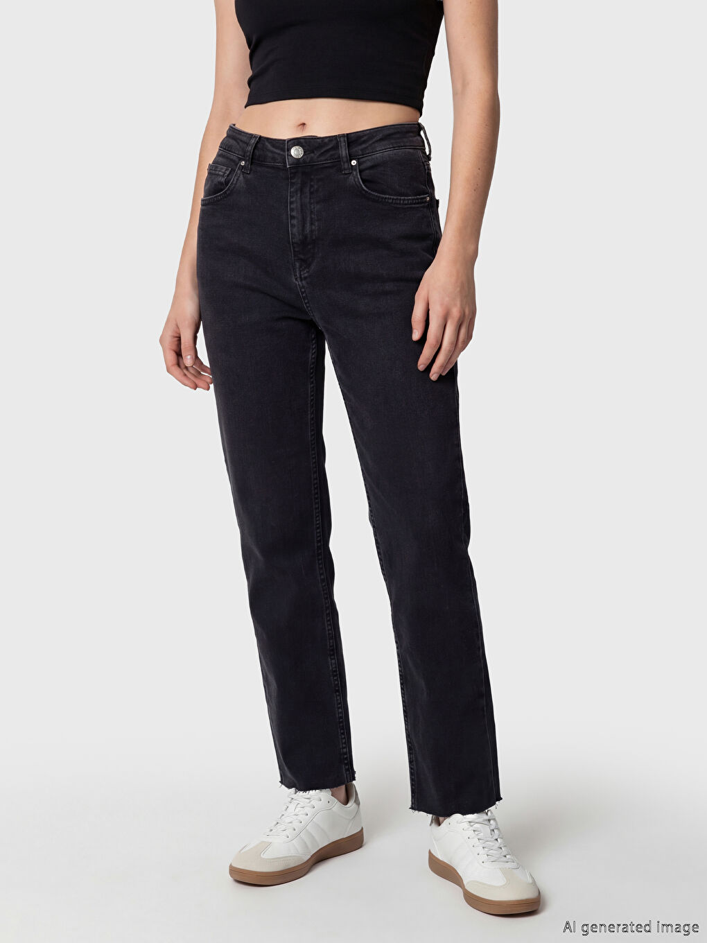 Antrasit Crop Flare Kadın Jean Pantolon-1