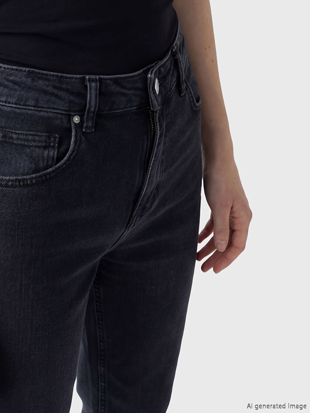 Antrasit Crop Flare Kadın Jean Pantolon-2