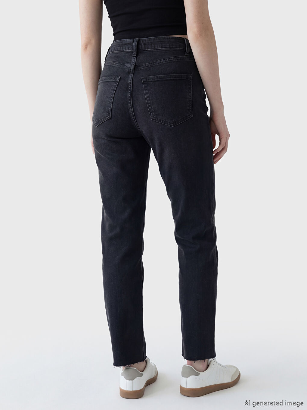 Antrasit Crop Flare Kadın Jean Pantolon-3