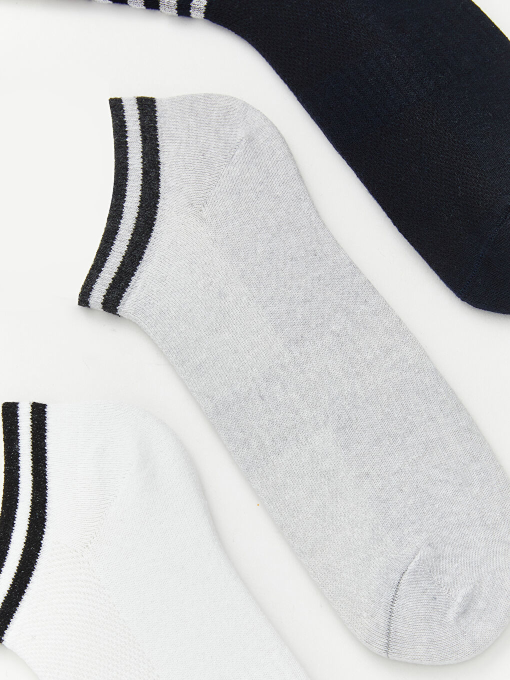 Beyaz Çizgili Erkek Sneaker Çorap 3'lü -1