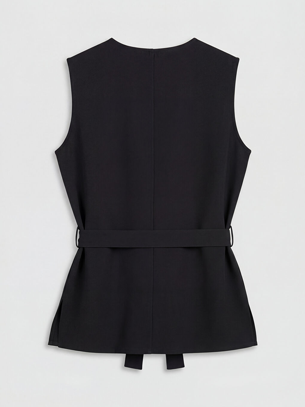 Siyah Bisiklet Yaka Beli Kuşaklı Kadın Yelek-1