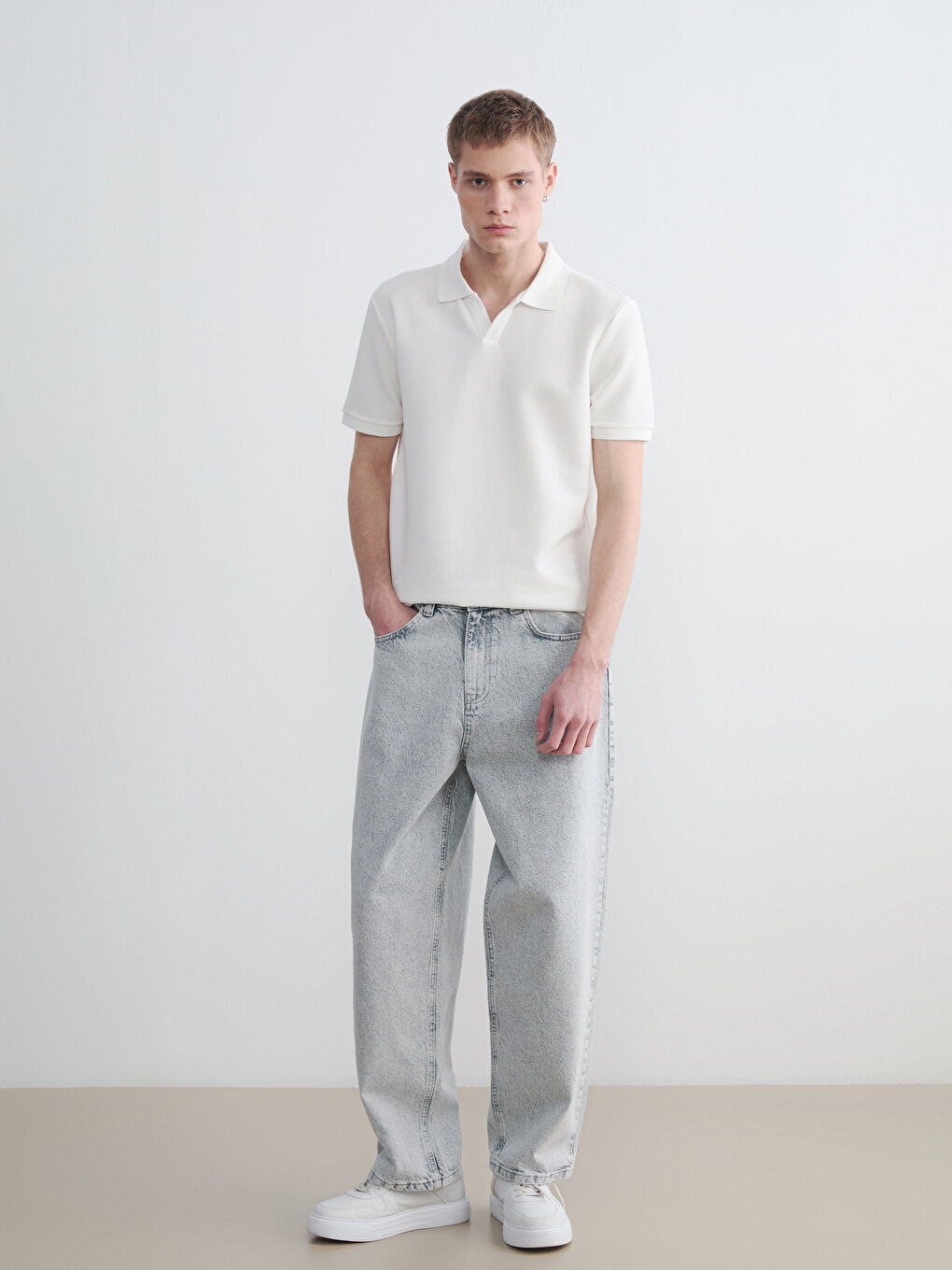 Ekru Polo Yaka Erkek Tişört-1