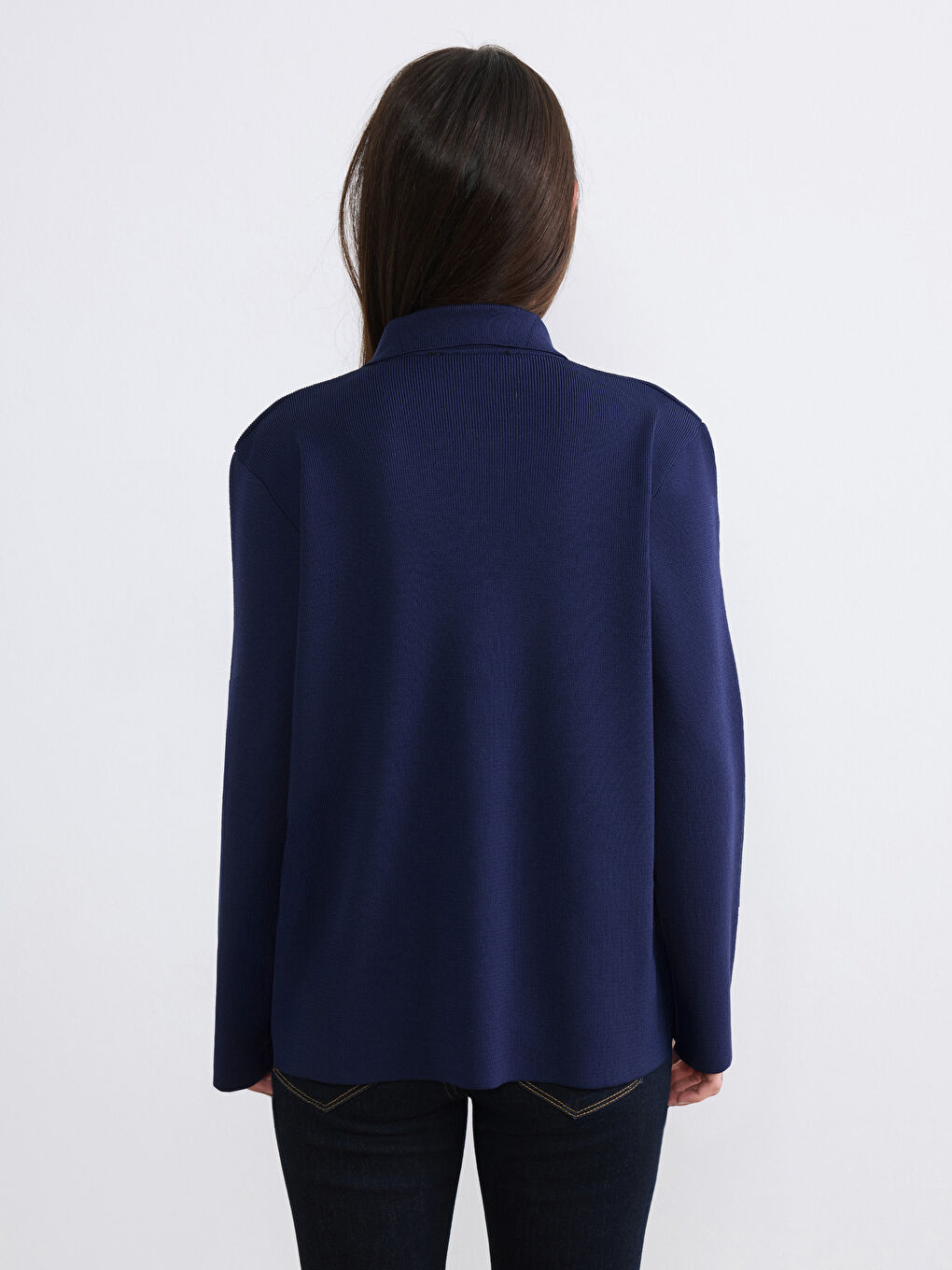 Lacivert Polo Yaka Kadın Triko Hırka-3