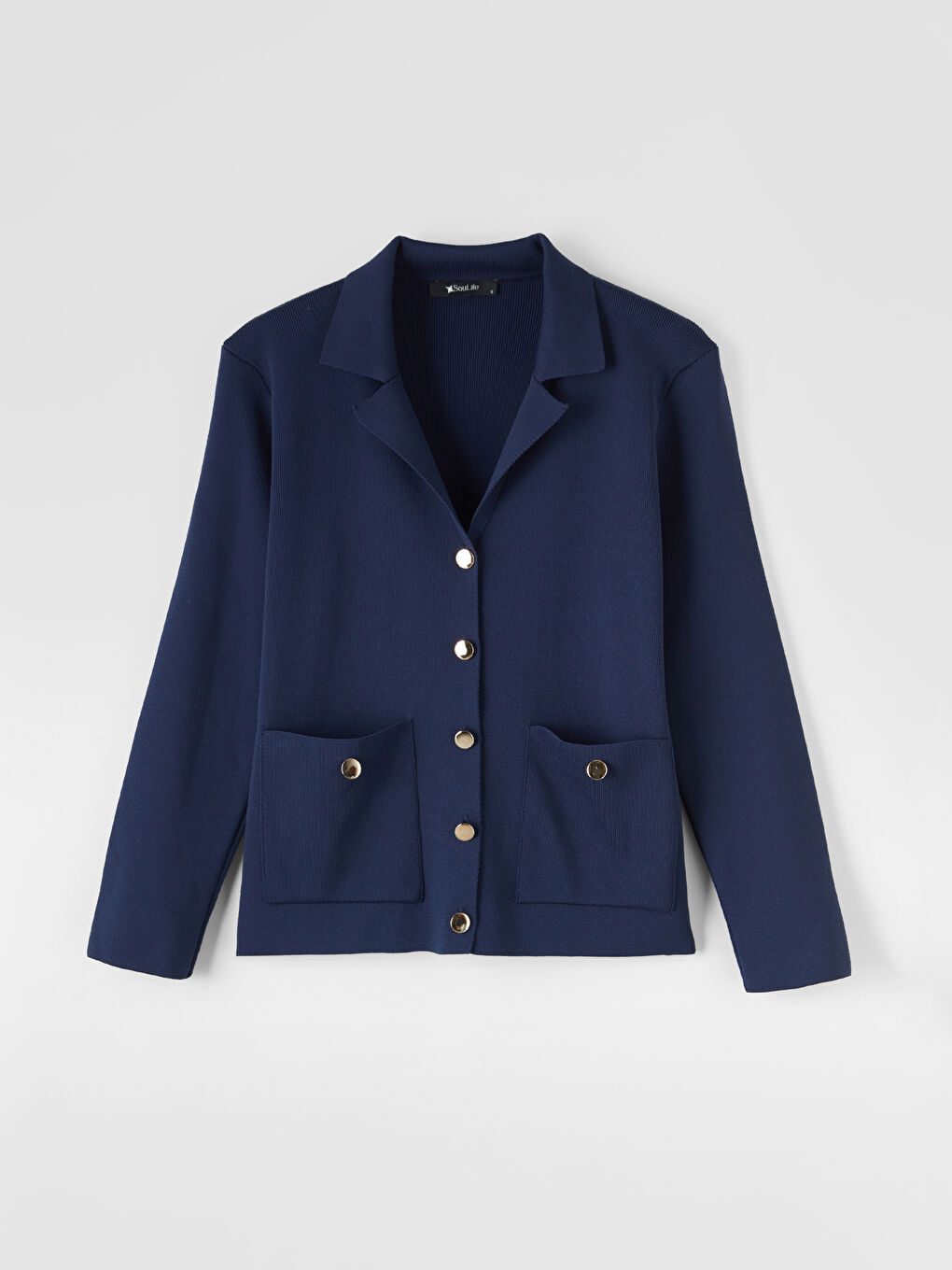 Lacivert Polo Yaka Kadın Triko Hırka-5