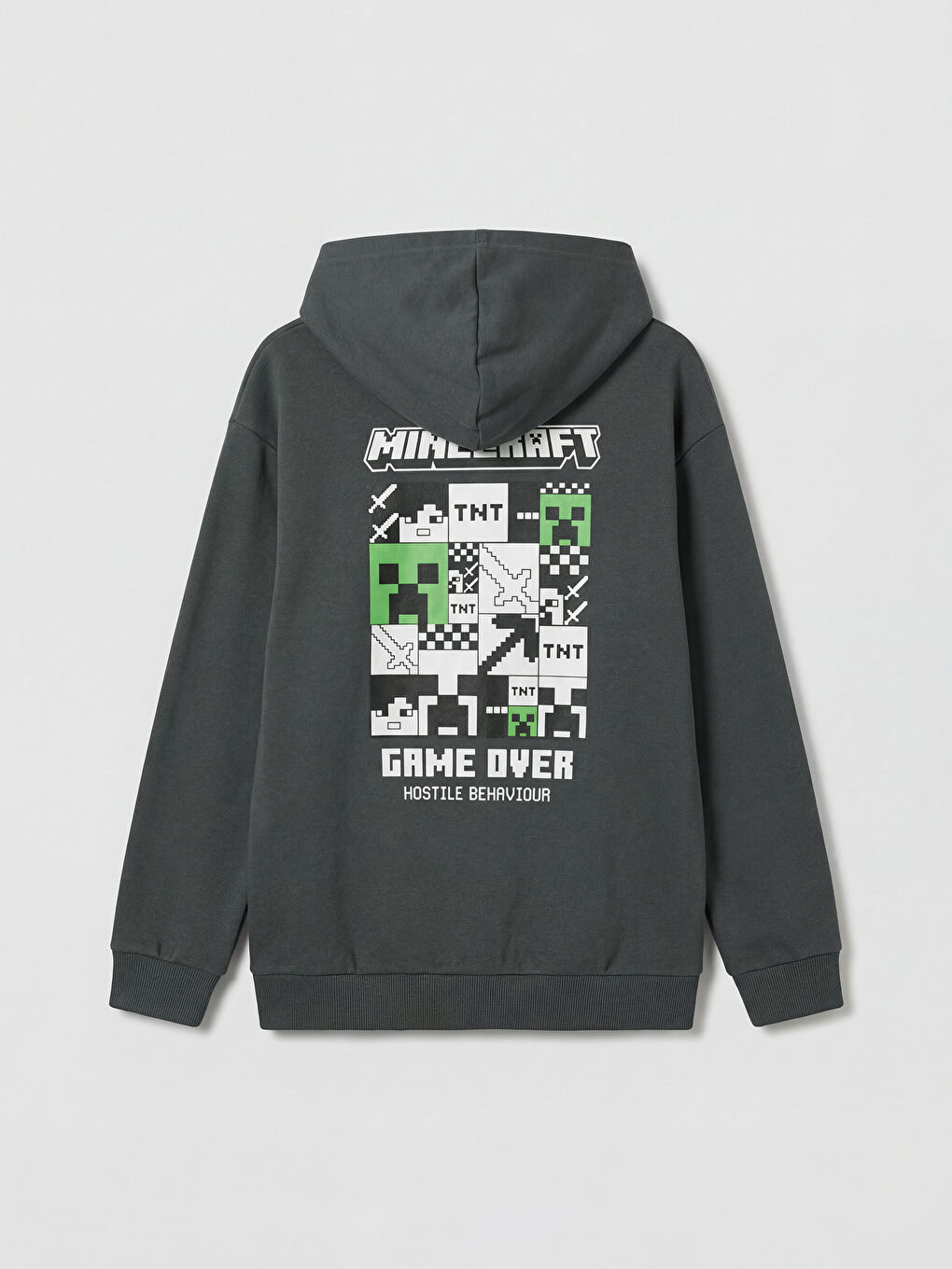 Antrasit Kapüşonlu Minecraft Baskılı Erkek Çocuk Fermuarlı Sweatshirt-1