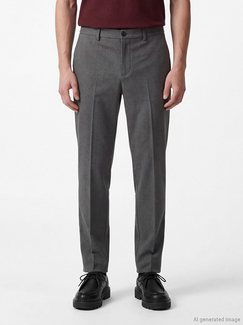 Gri Standart Kalıp Gabardin Erkek Pantolon-1