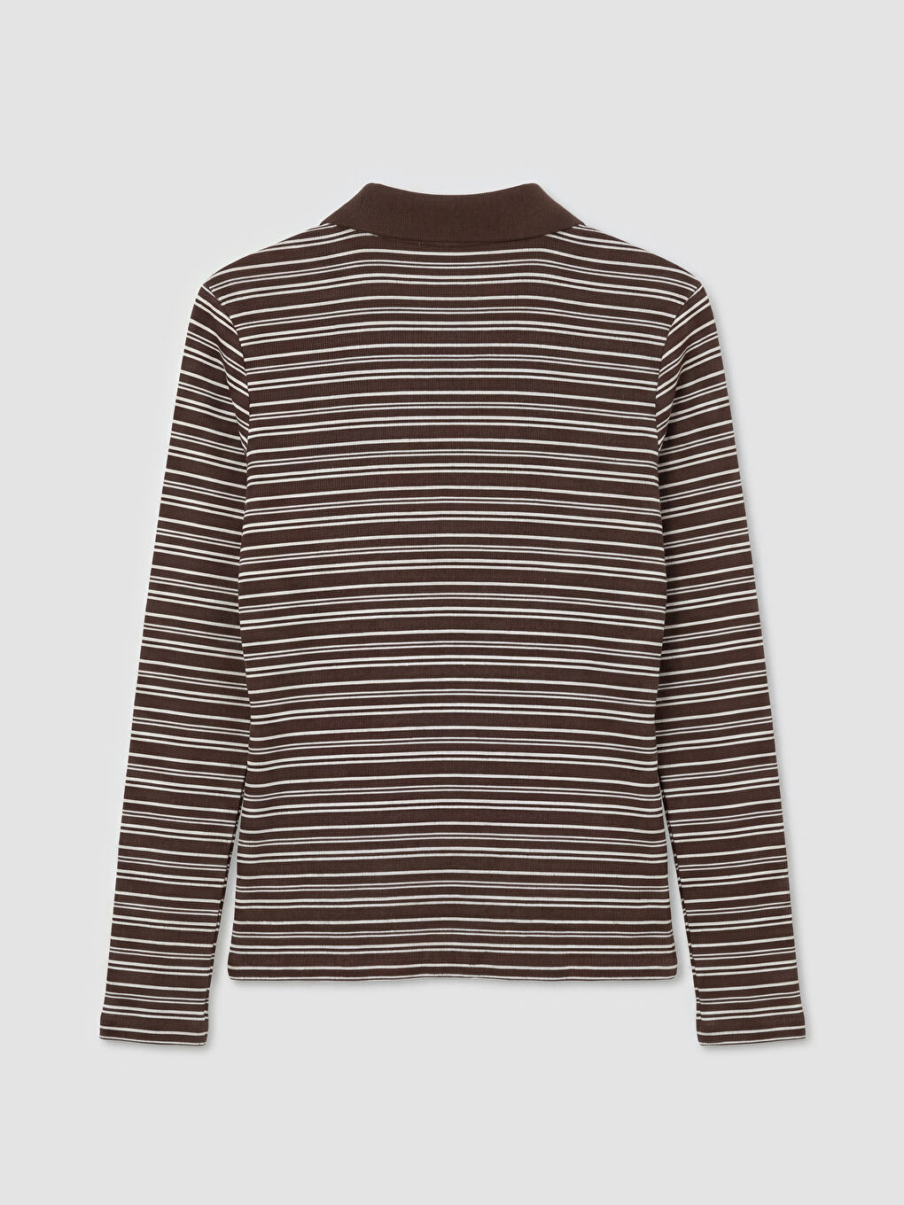 Ekru Polo Yaka Çizgili Kadın Tişört-1