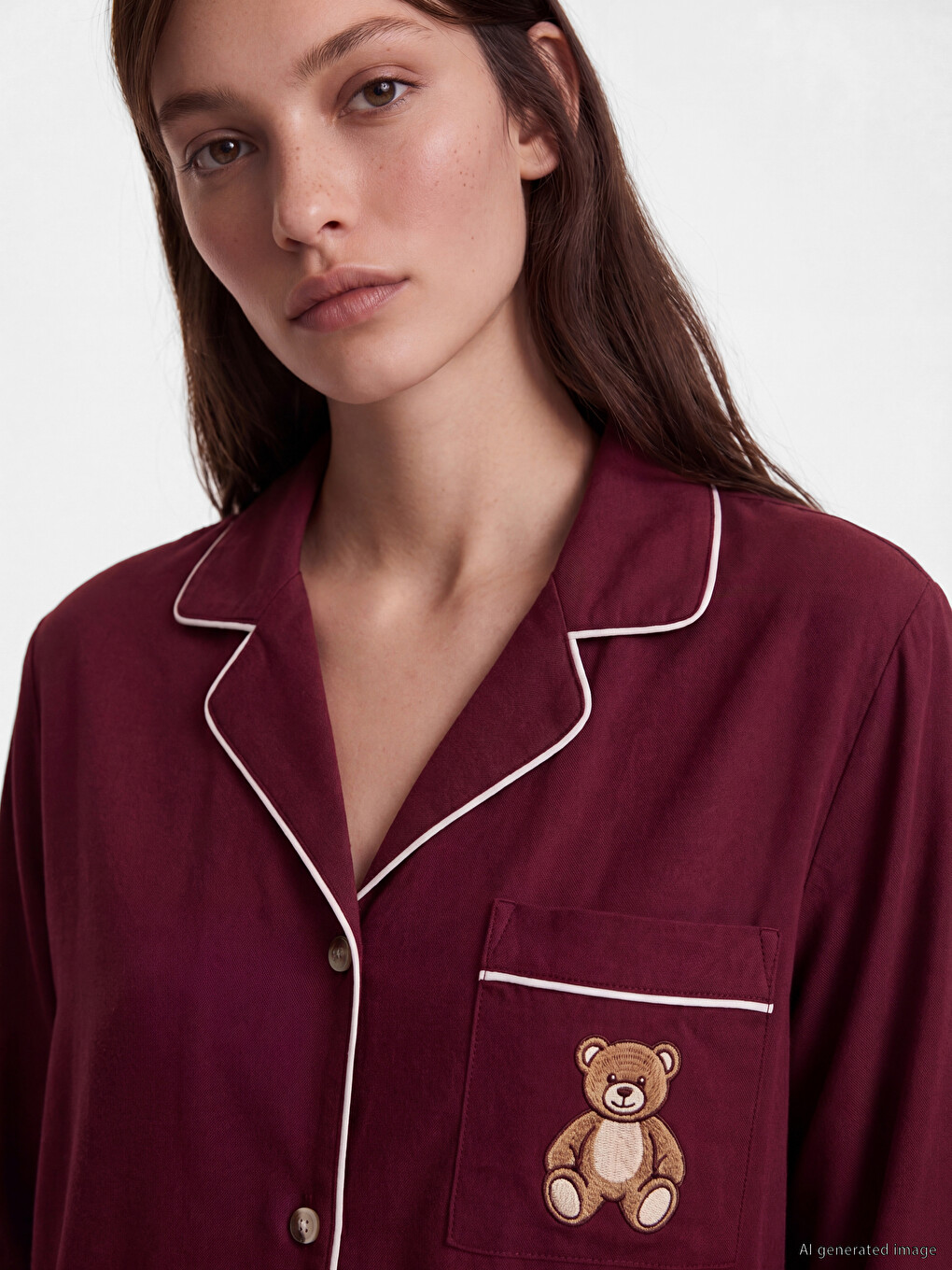 Bordo Ayı Teddy Baskılı Kadın Şortlu Pijama Takımı-2