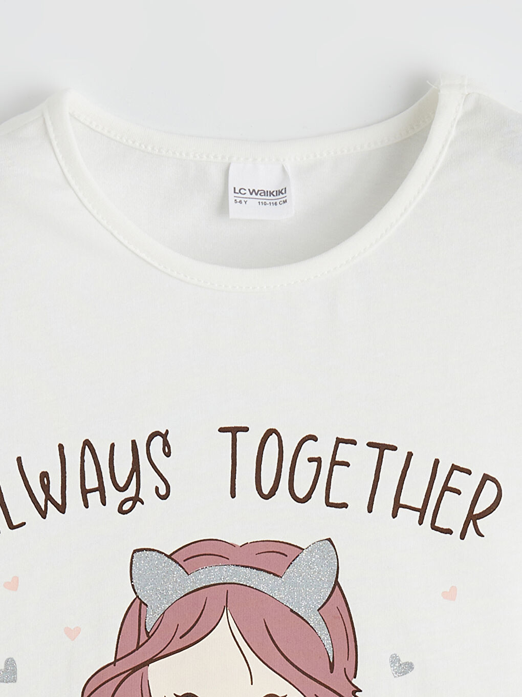 Ekru Bisiklet Yaka Baskılı Kız Çocuk Şortlu Pijama Takımı-2