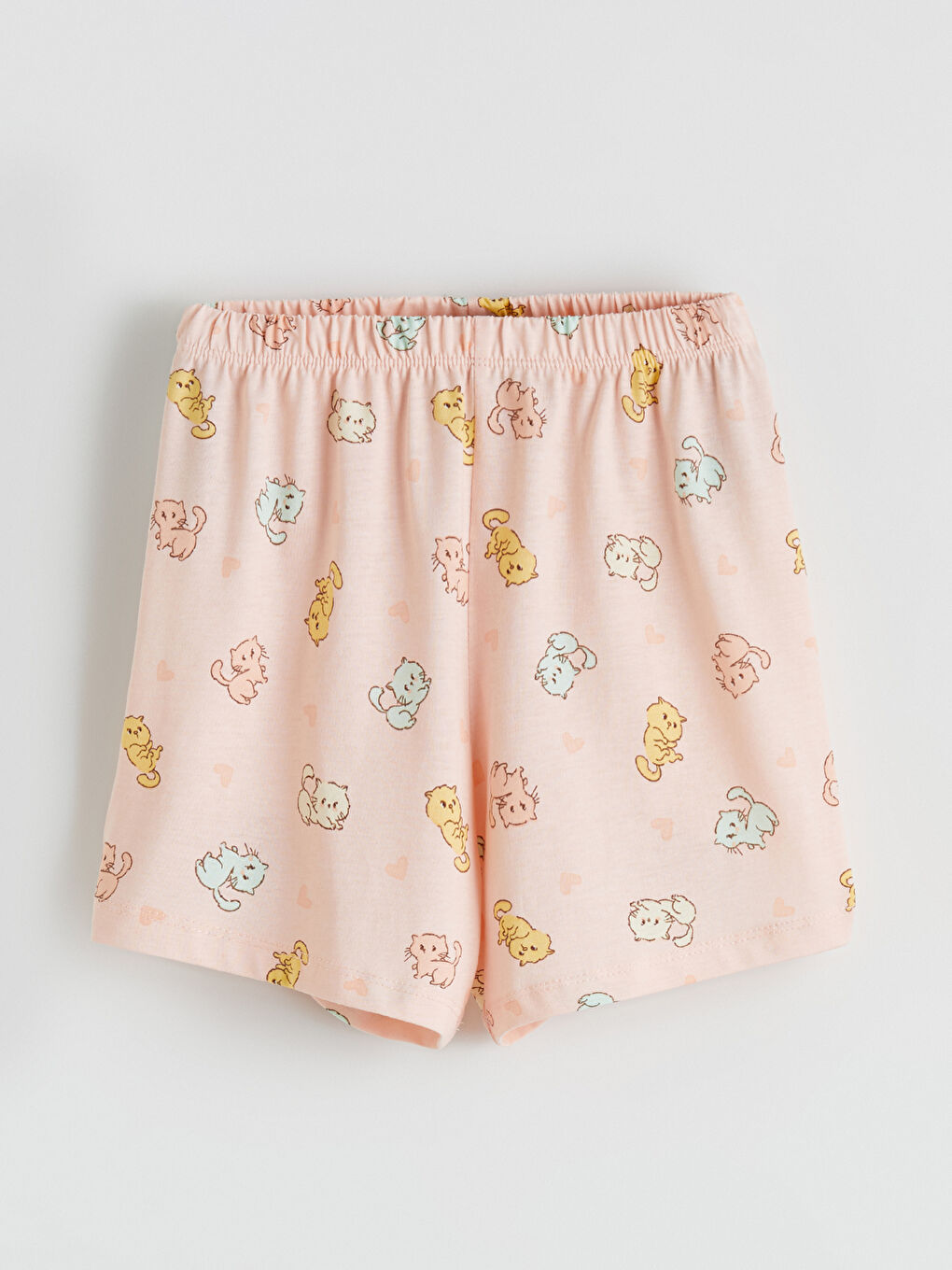 Ekru Bisiklet Yaka Baskılı Kız Çocuk Şortlu Pijama Takımı-4