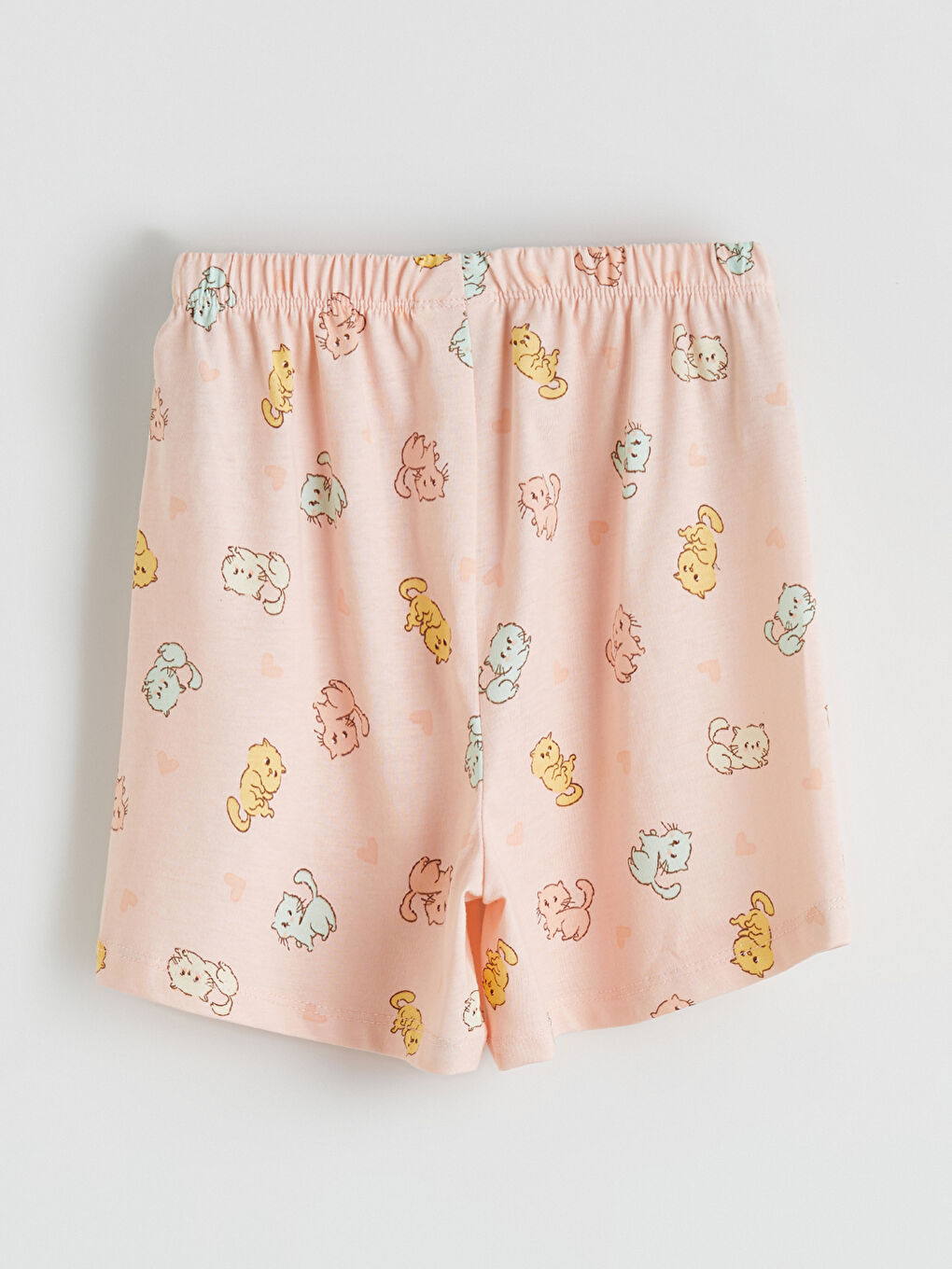 Ekru Bisiklet Yaka Baskılı Kız Çocuk Şortlu Pijama Takımı-6