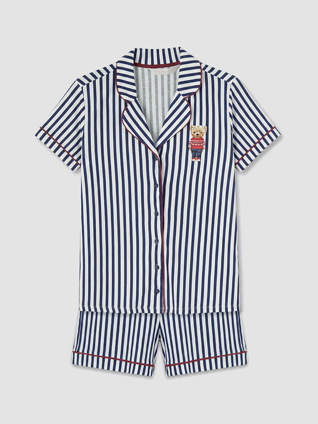 Lacivert Gömlek Yaka Çizgili Kadın Şortlu Pijama Takımı-4