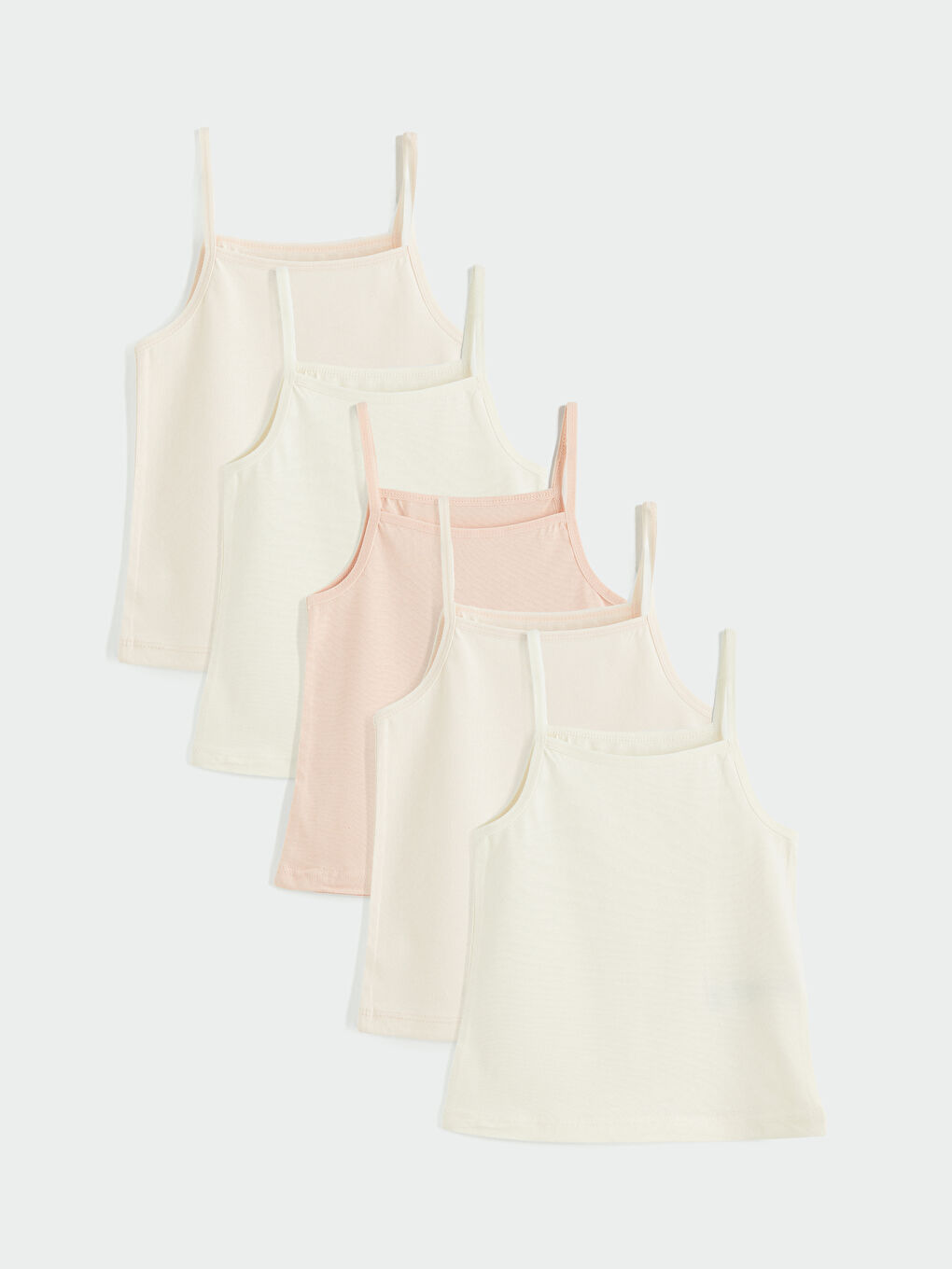 Pembe Kare Yaka Kız Çocuk İp Askılı Atlet 5'li