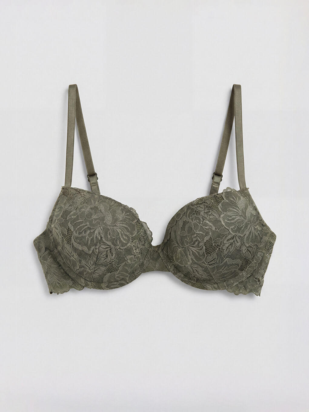 Haki Balenli Dolgusuz Desenli Straplez Sütyen