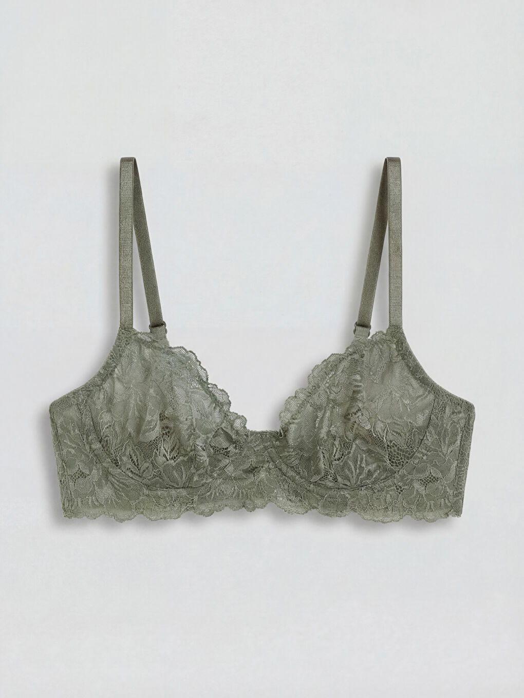 Haki Balenli Dolgusuz Dantelli Tişört Sütyen