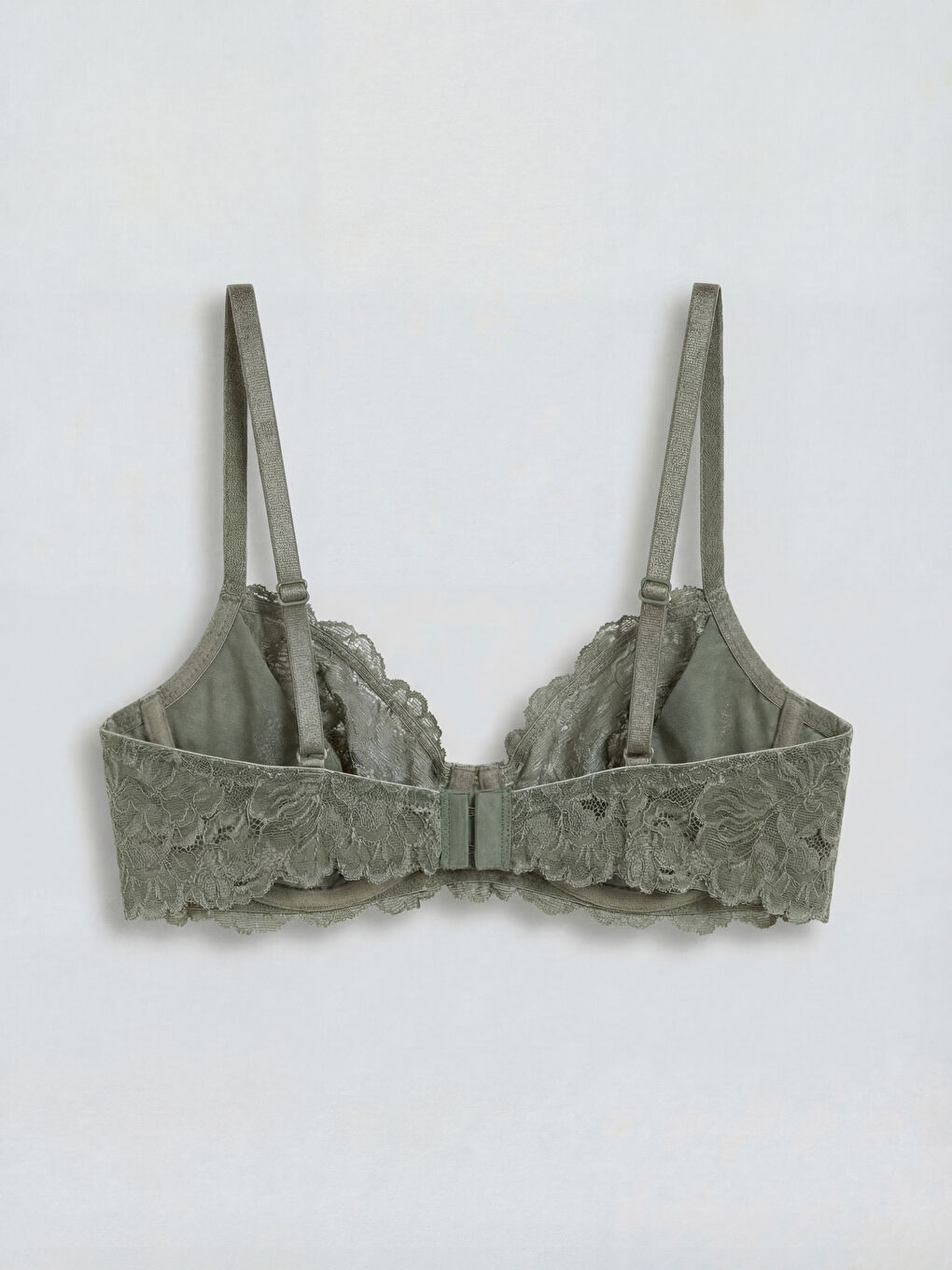 Haki Balenli Dolgusuz Dantelli Tişört Sütyen-1