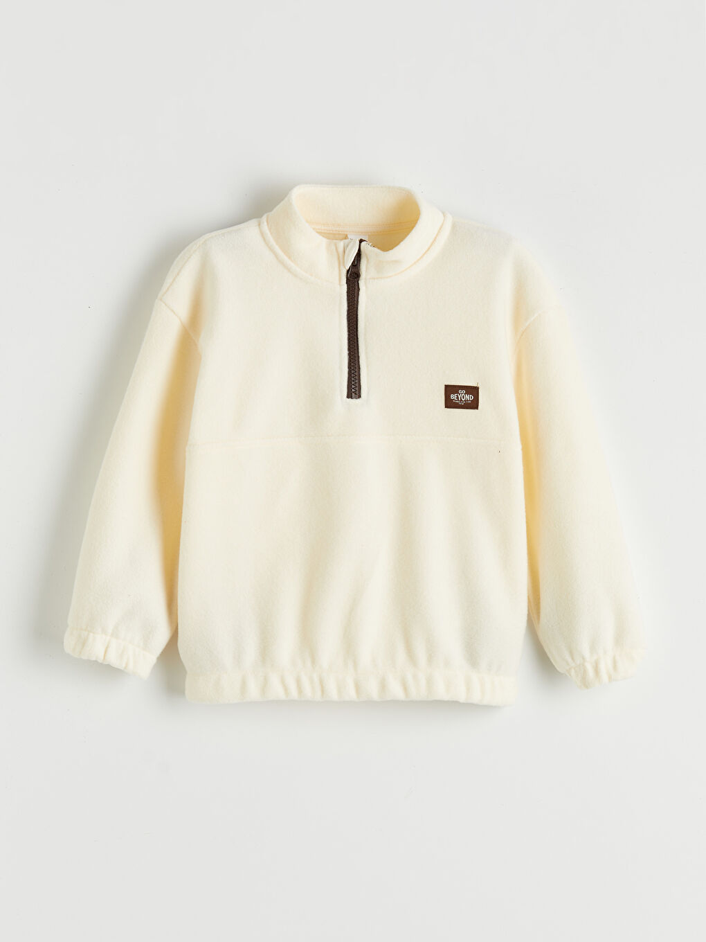 Bej Dik Yaka Erkek Çocuk Polar Sweatshirt