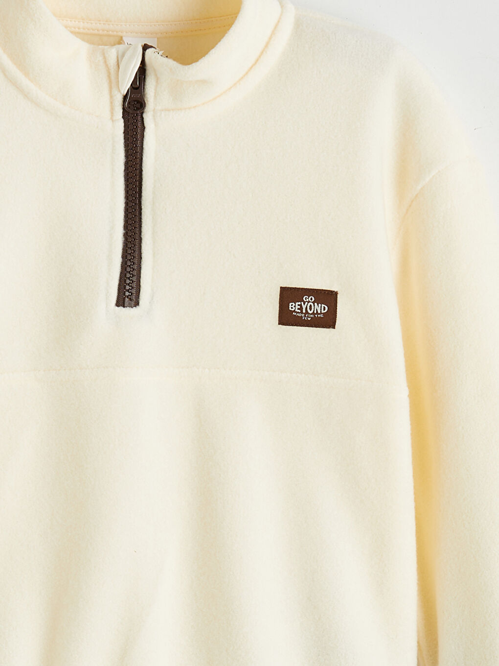 Bej Dik Yaka Erkek Çocuk Polar Sweatshirt-2