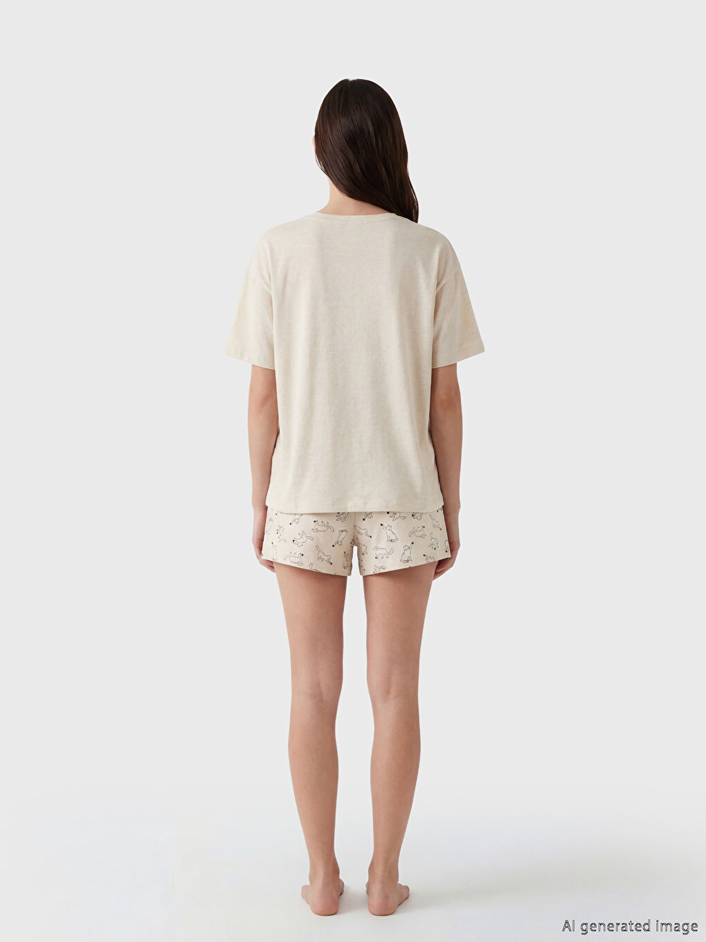 Къс пижамен комплект с кръгло деколте с щампа за жени-3