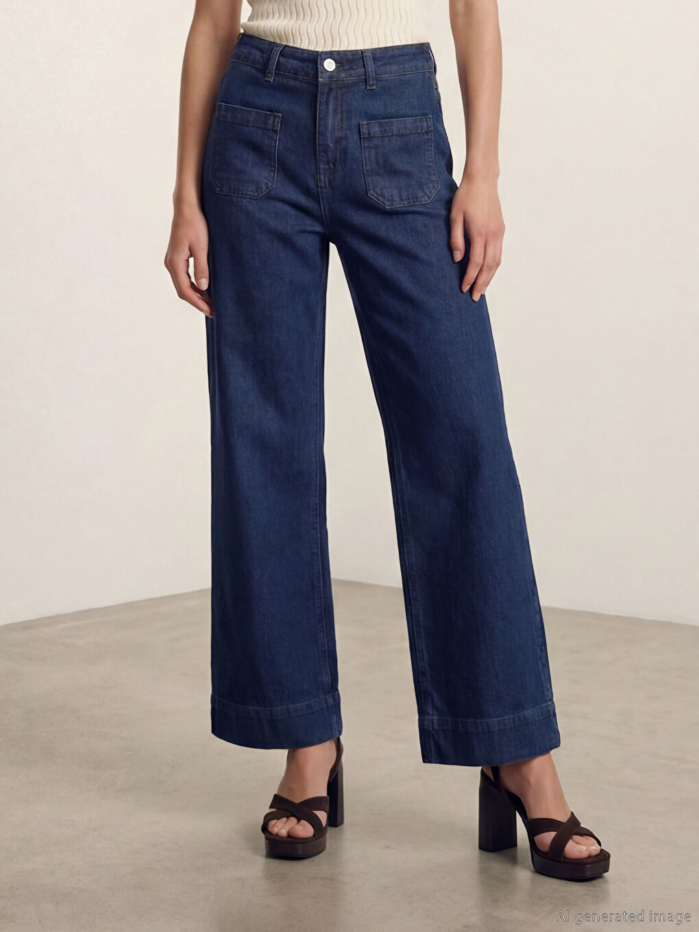 İndigo Wideleg Kadın Jean Pantolon-1