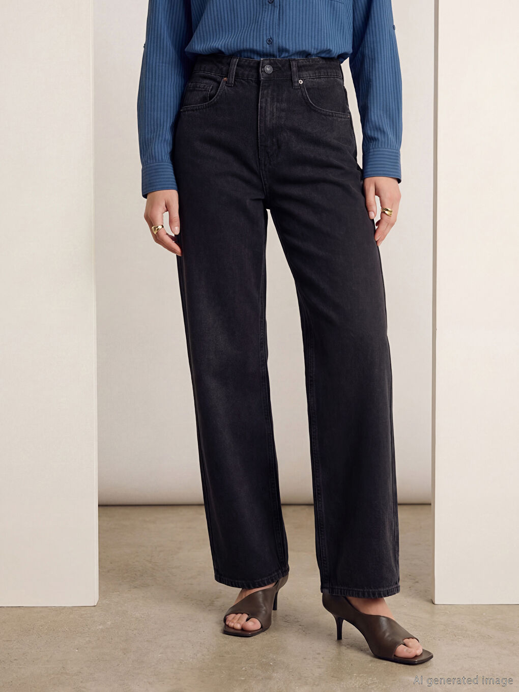 Kahverengi Wideleg Kadın Jean Pantolon-1