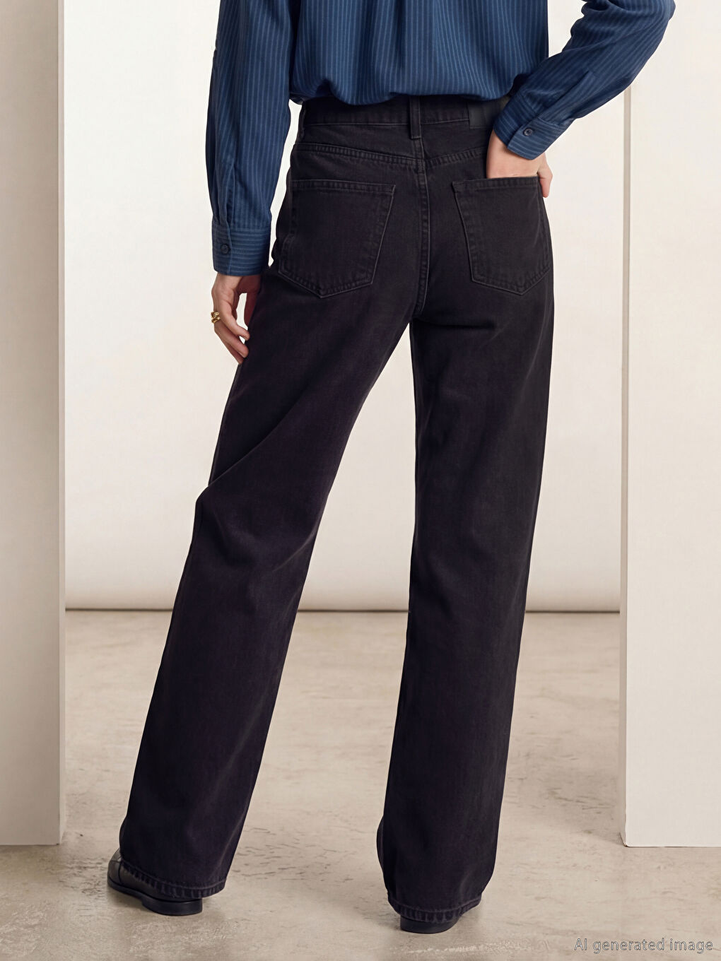 Kahverengi Wideleg Kadın Jean Pantolon-3