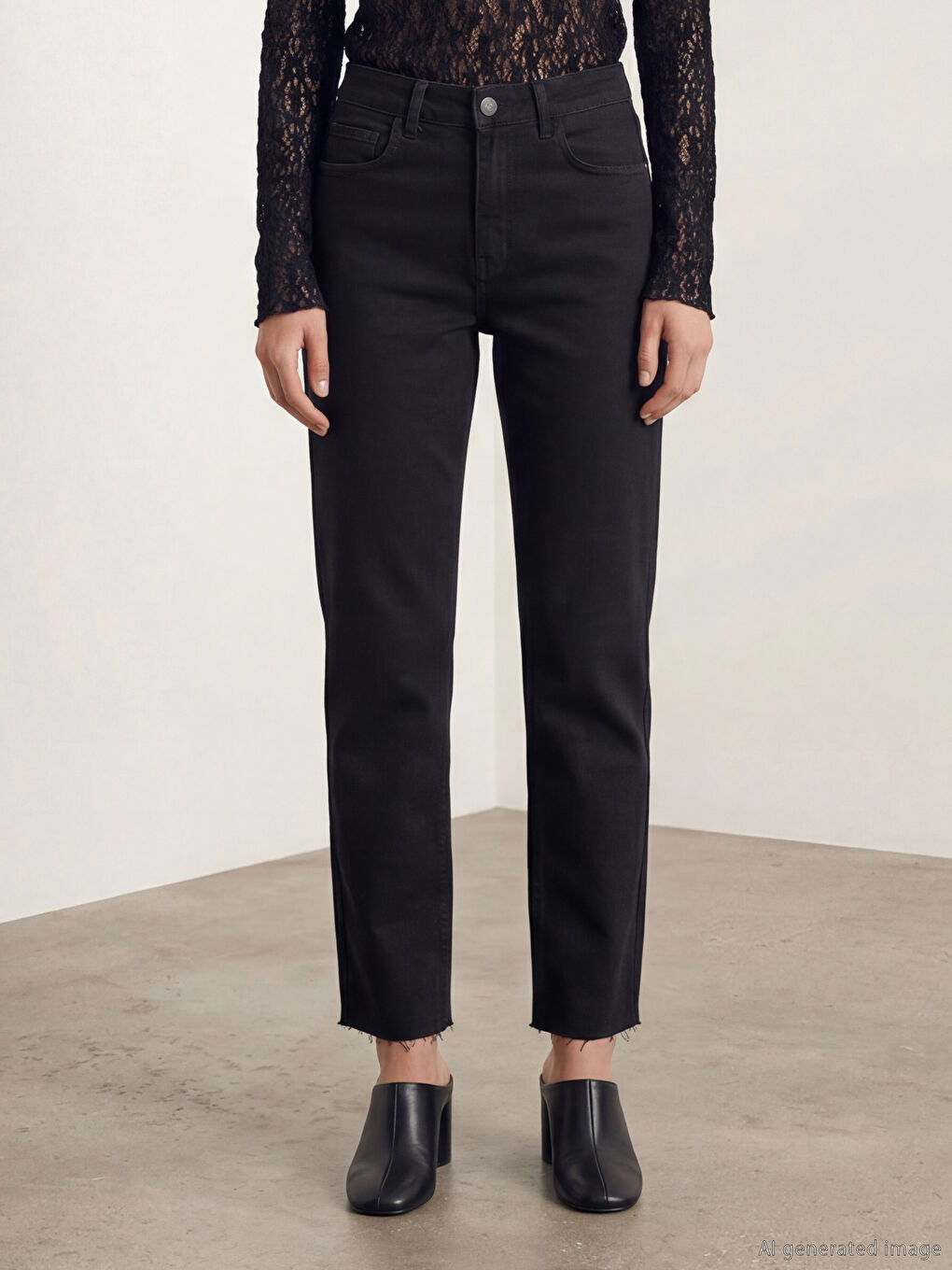 Siyah Straight Fit Kadın Jean Pantolon-1