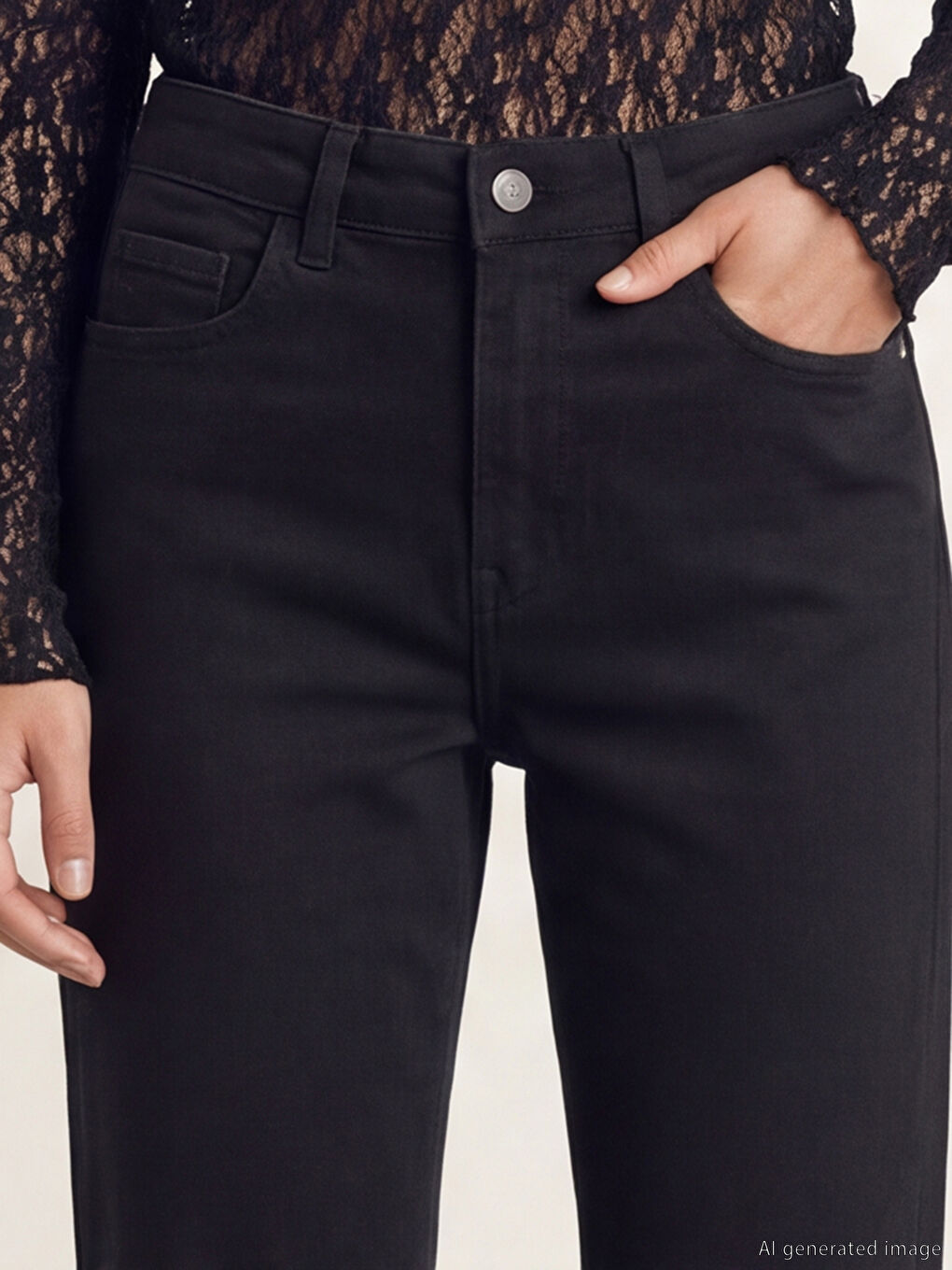 Siyah Straight Fit Kadın Jean Pantolon-2