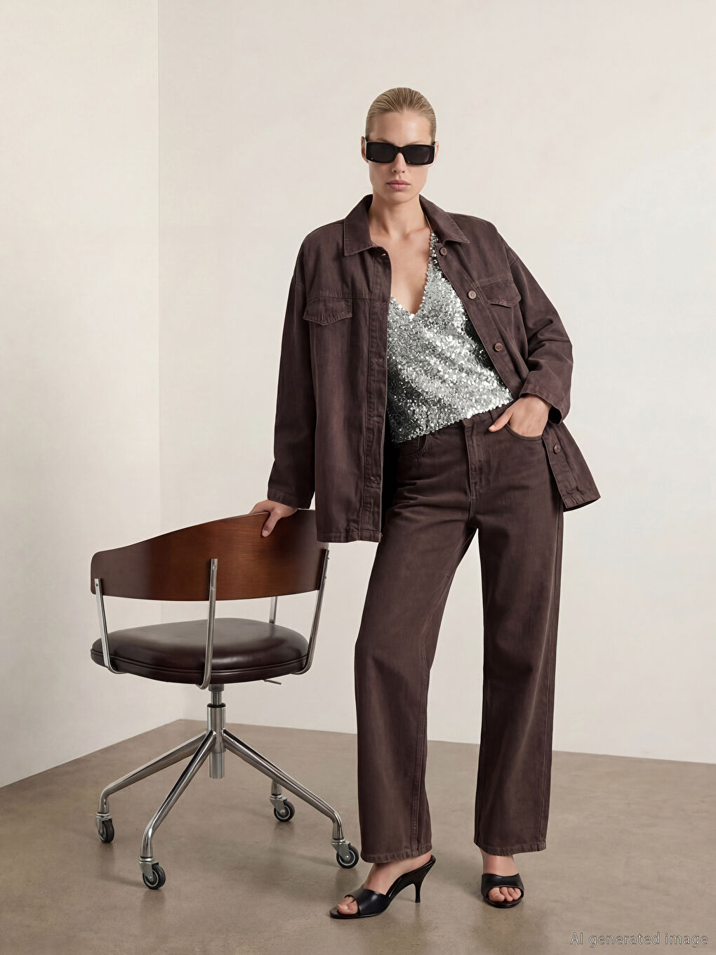 Kahverengi Wideleg Kadın Jean Pantolon