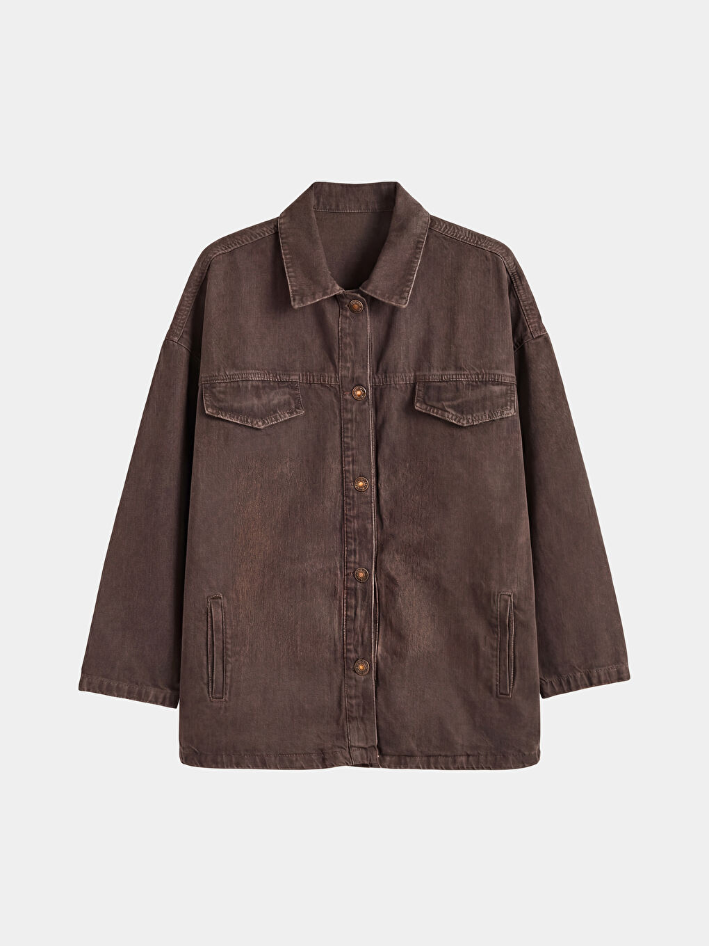 Kahverengi Gömlek Yaka Kadın Jean Ceket