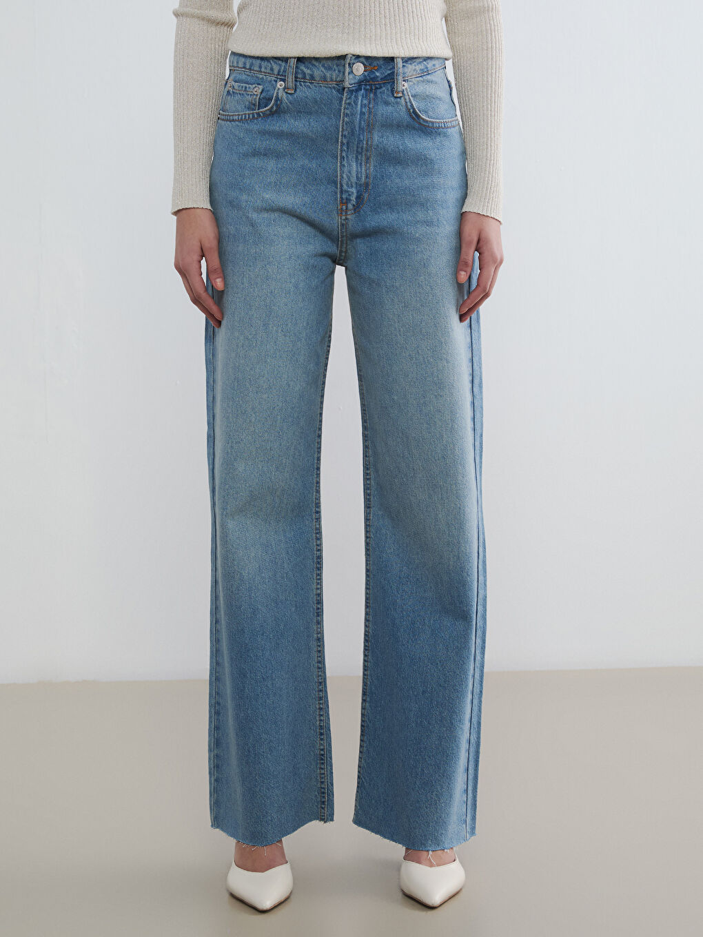 İndigo Wideleg Fit Kadın Jean Pantolon-3