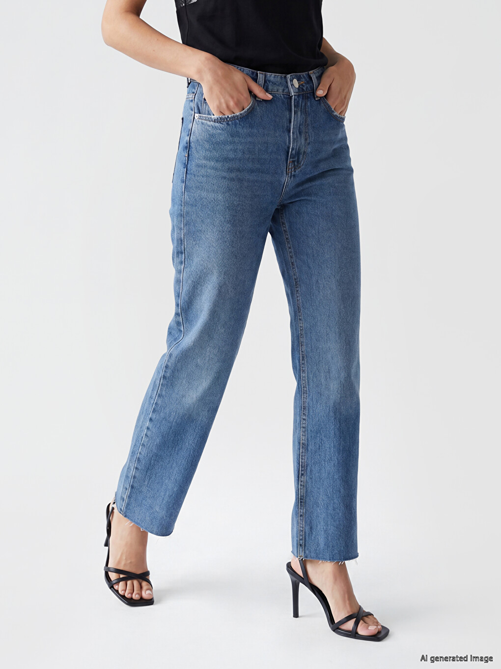 İndigo Wideleg Fit Kadın Jean Pantolon-1
