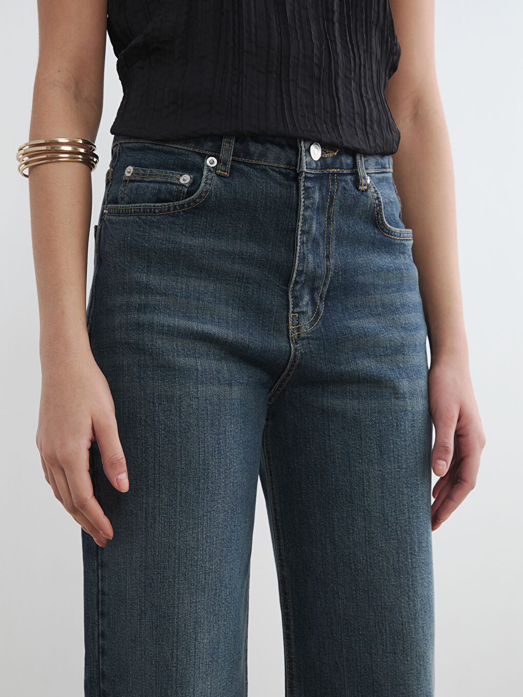 İndigo Wideleg Fit Kadın Jean Pantolon-2