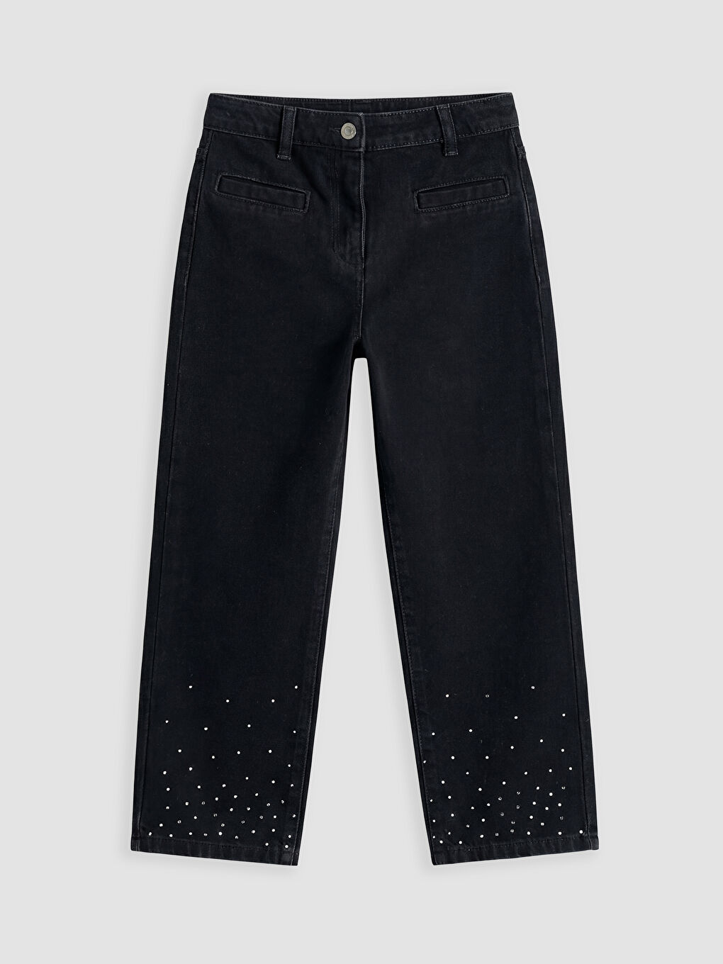 პირდაპირი სილუეტის გოგონას სტრასებით მორთული ჯინსი-1