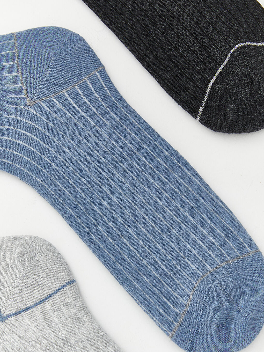Gri Çizgi Desenli Erkek Patik Çorap 3'lü-1