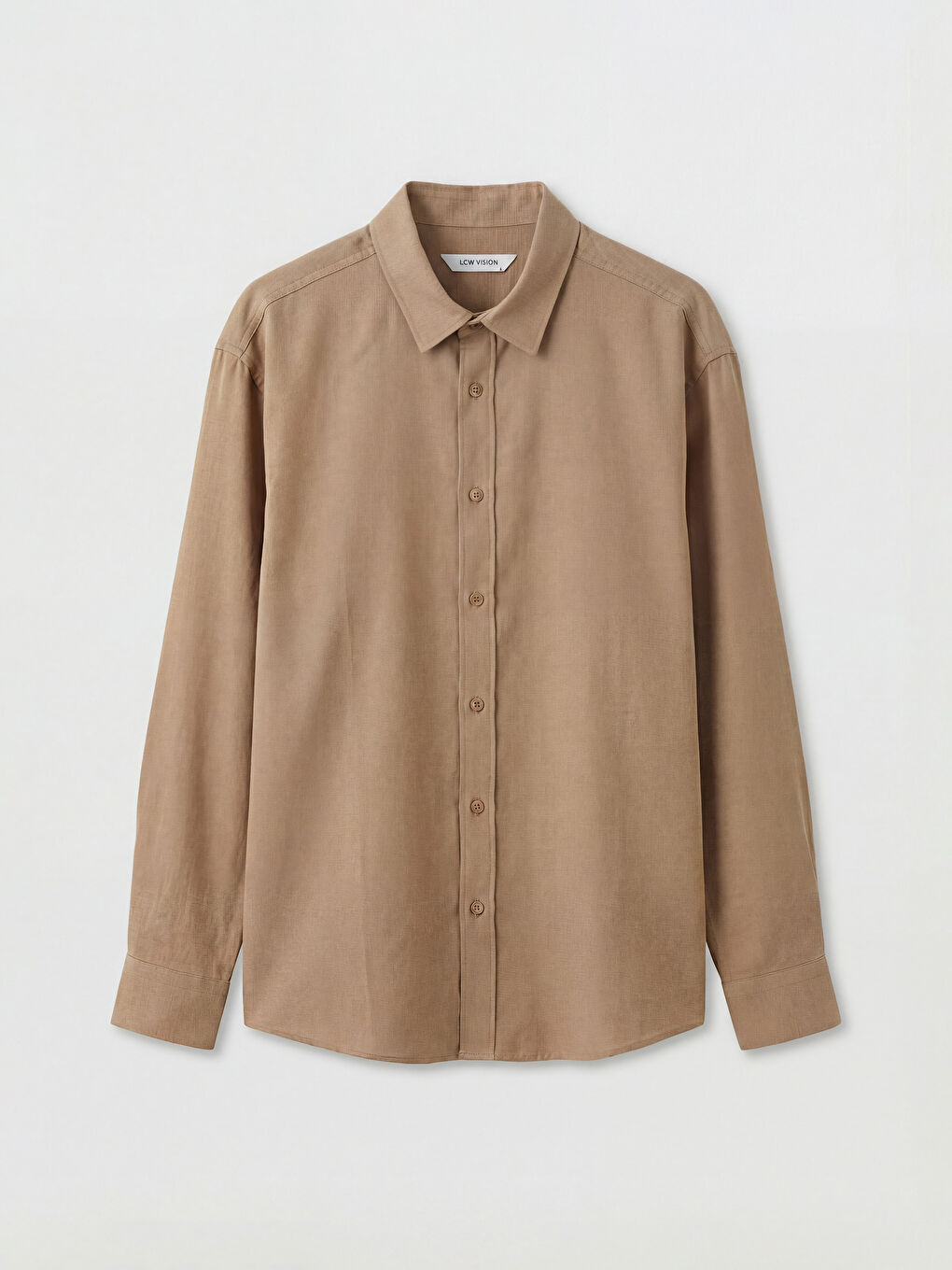 Kahverengi Regular Fit Keten Görünümlü Erkek Gömlek