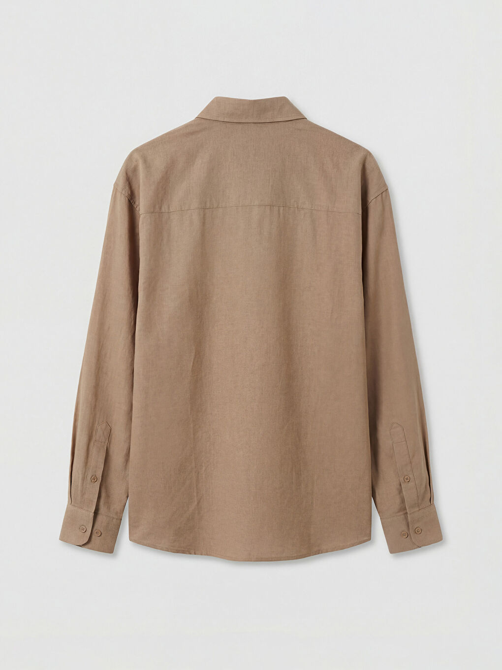 Kahverengi Regular Fit Keten Görünümlü Erkek Gömlek-1