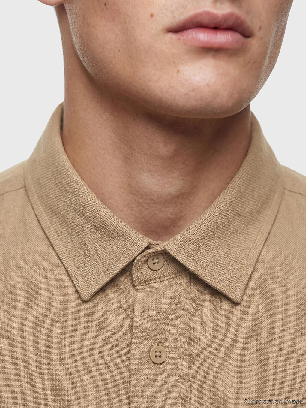 Kahverengi Regular Fit Keten Görünümlü Erkek Gömlek-1