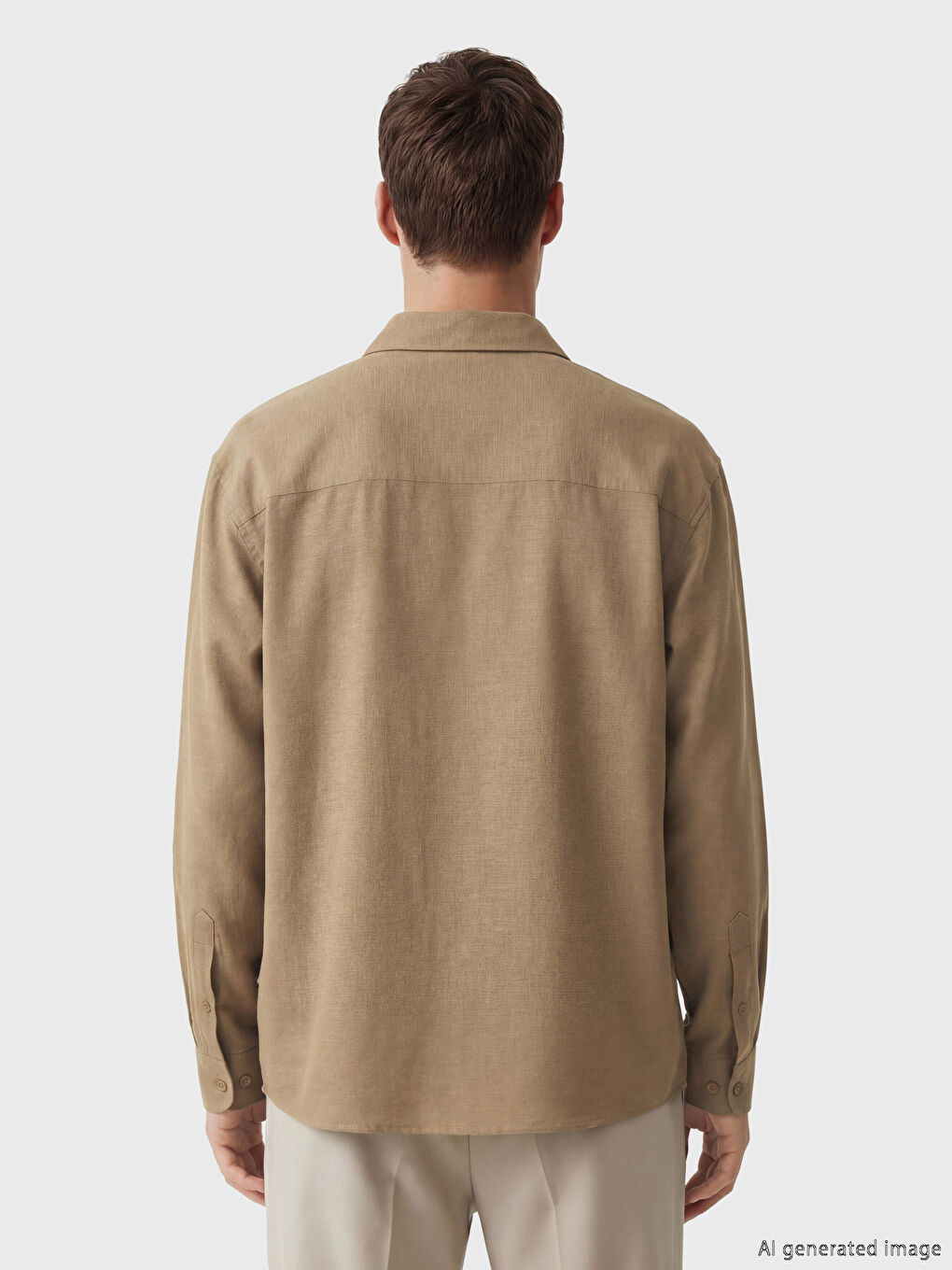 Kahverengi Regular Fit Keten Görünümlü Erkek Gömlek-2
