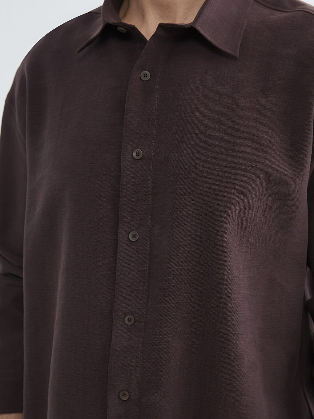 Kahverengi Regular Fit Keten Görünümlü Erkek Gömlek-2