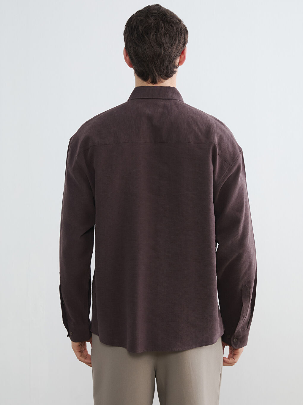 Kahverengi Regular Fit Keten Görünümlü Erkek Gömlek-3