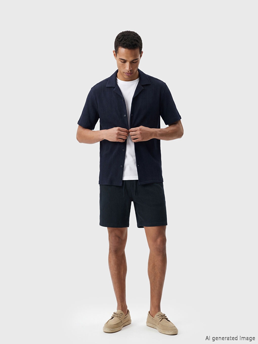 Lacivert Standart Kalıp Triko Erkek Şort