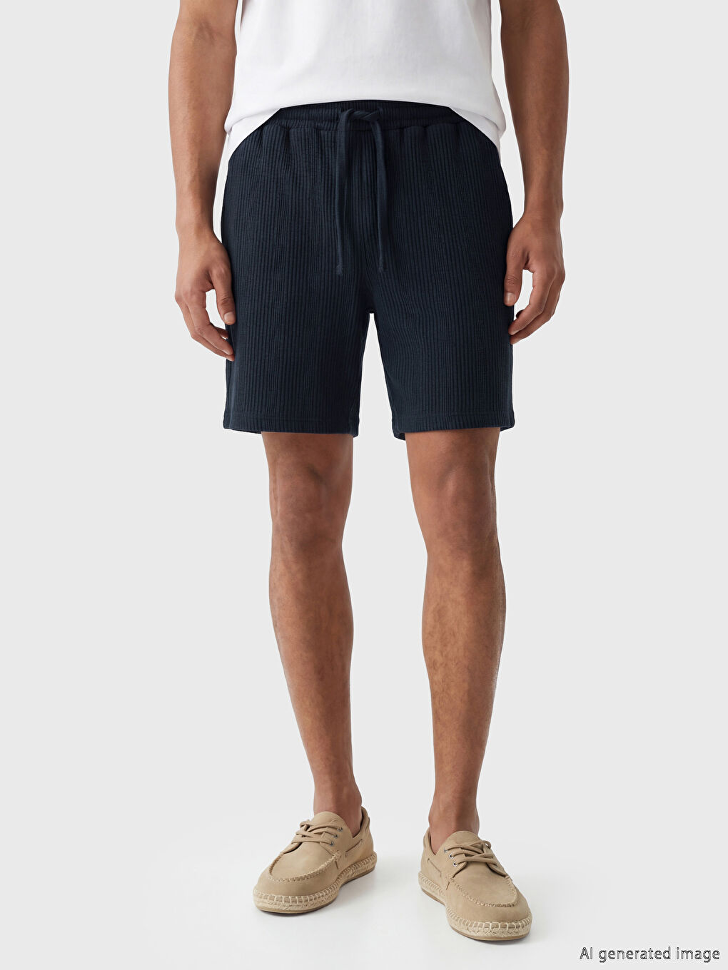 Lacivert Standart Kalıp Triko Erkek Şort-1