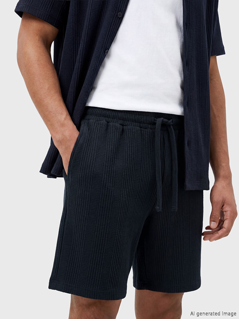 Lacivert Standart Kalıp Triko Erkek Şort-2