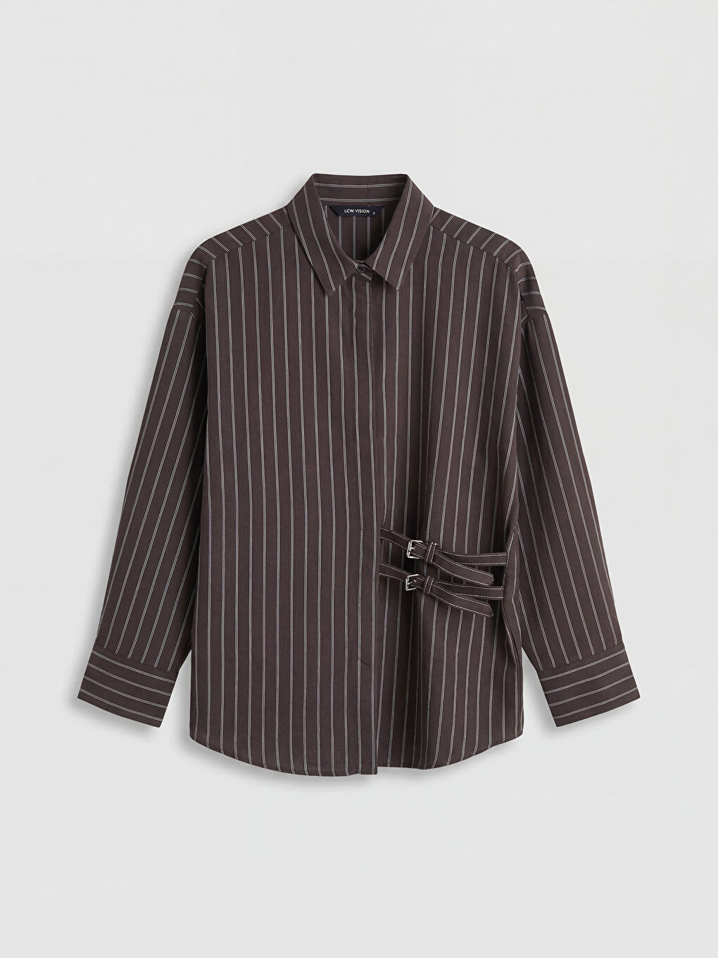 Kahverengi Çizgili Kadın Gömlek